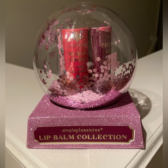Simple Pleasures Other - Lip Balm Collection Pink snow globe gift ready for Christmas